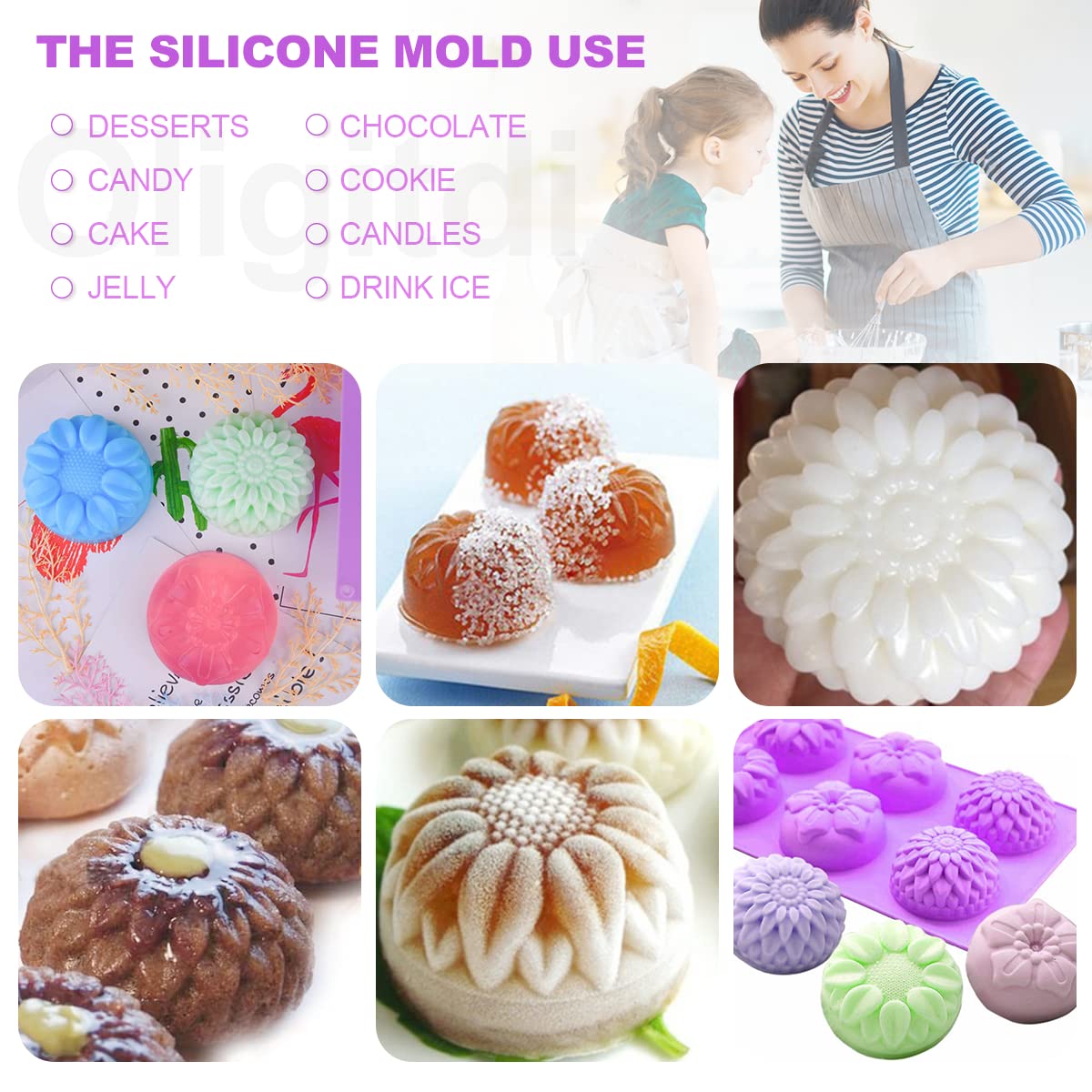 Oligitdi Silicone Cupcake Baking Muffin Mould Silicone 6 Cavity Mixed Flower Cupcake Baking Muffin Candle Soap Mould